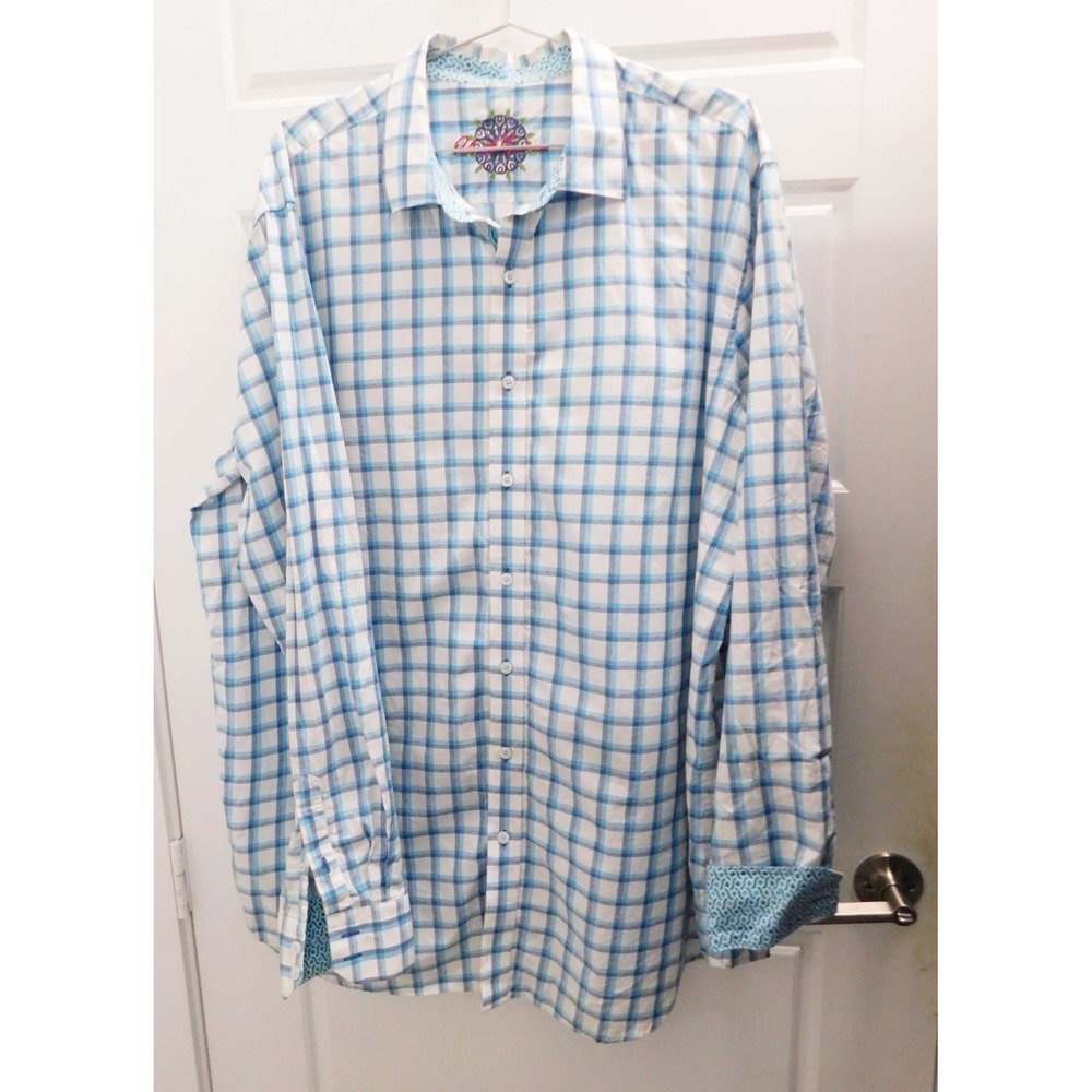 Robert Graham‎ 100% Cotton Blue White Long Sleeve Button Down Shirt 1XLT